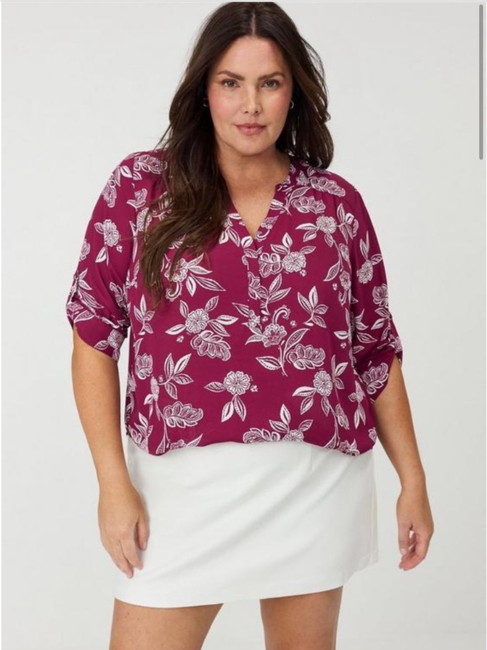 Torrid Harper Georgette 3/4 Sleeve Blouse Size 00 (10) Thrill Floral Purple NWT - Picture 6 of 7